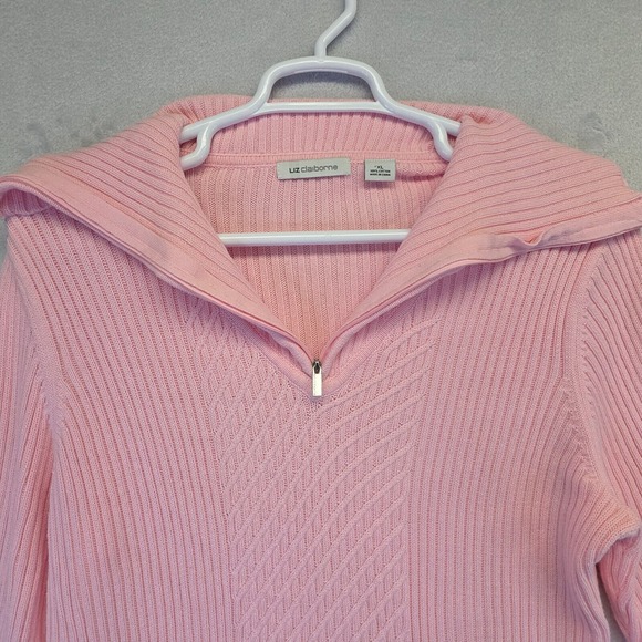 Liz Claiborne Cable Knit Sweater Women XL Pink Ribbed Preppy Minimalist Academia - Picture 4 of 11